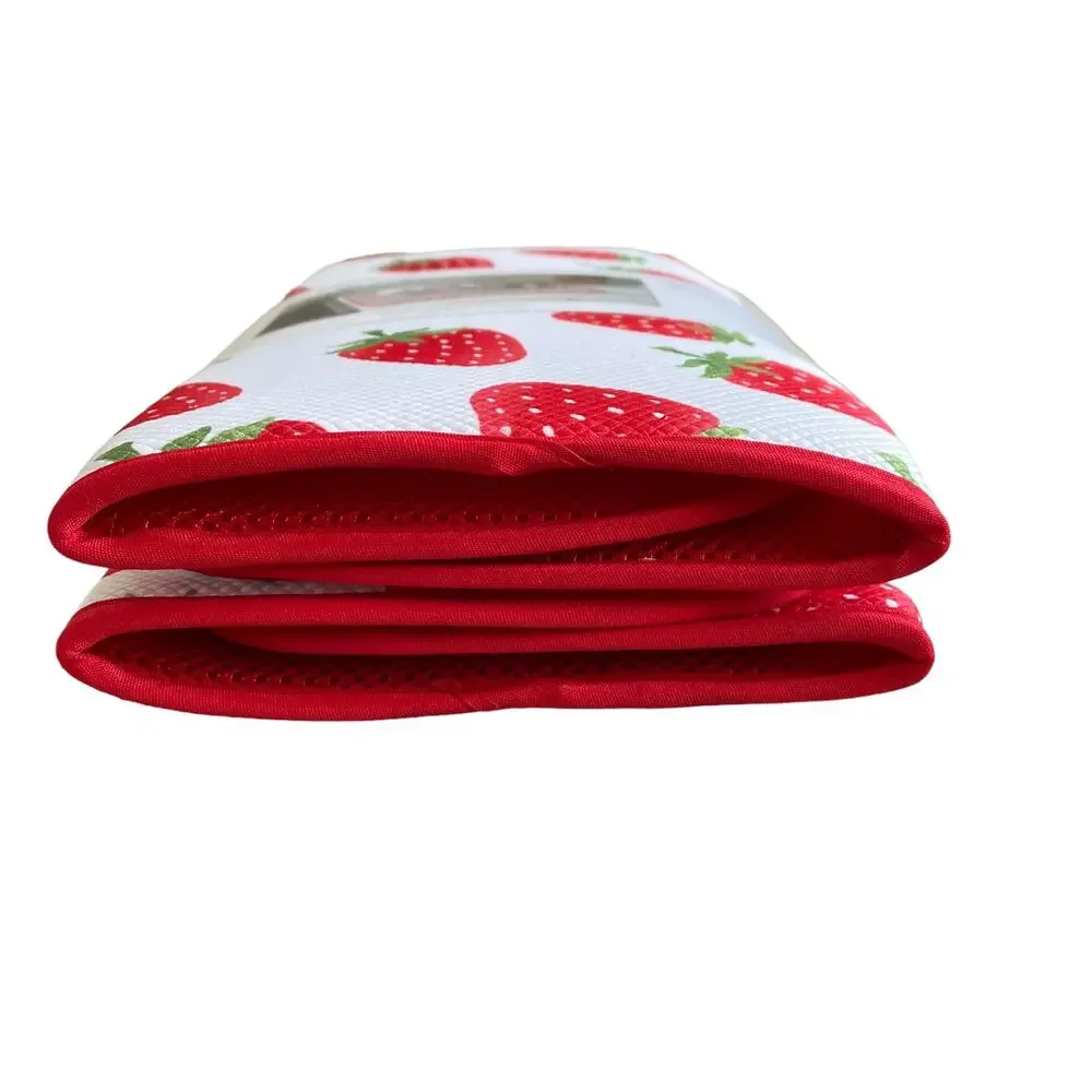 HOUSE & GARDEN Strawberry Dish Drying Mats Red & White 16x22 Set of 2 NEW